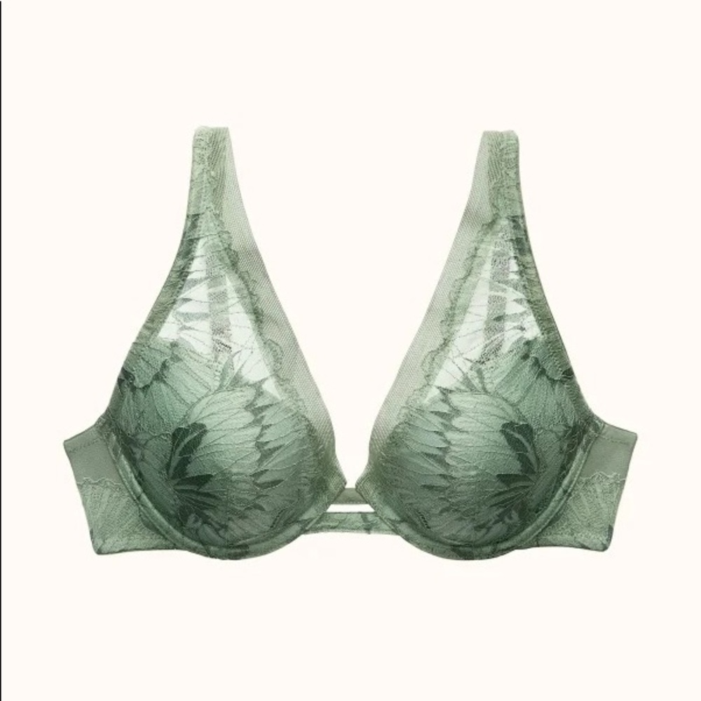 ThirdLove Petal Lace Plunge bra, 34F, green